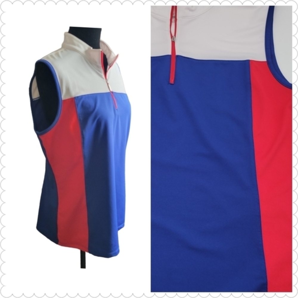D&Co Women's Activewear Top Multicolor Sleeveless Mock‎ Neck 1/4 Zip Sz L